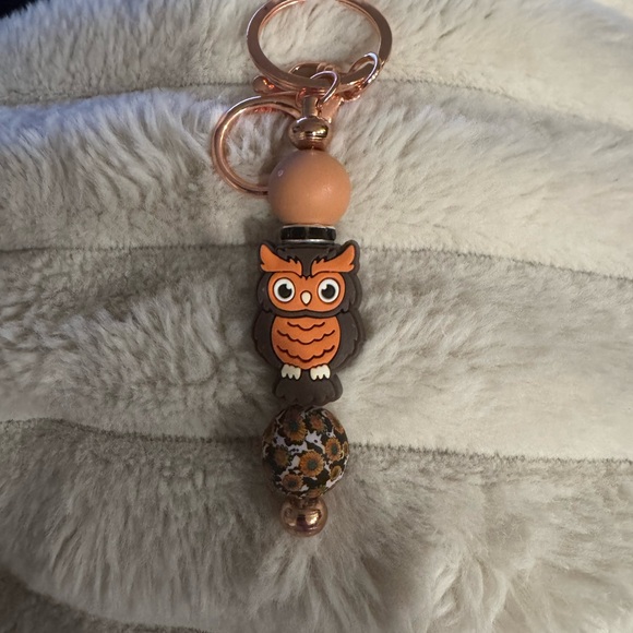Handmade Accessories - Owl Beaded Keychain - Orange Brown Accent